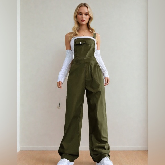 Pants - Army Green 1 Flap Pocket Overalls